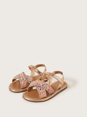 Monsoon Natural Beaded Metallic Cross-Over Strap Sandals - Image 1 of 3