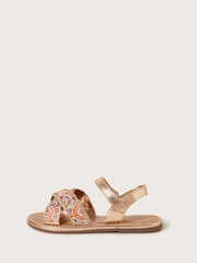 Monsoon Natural Beaded Metallic Cross-Over Strap Sandals - Image 2 of 3