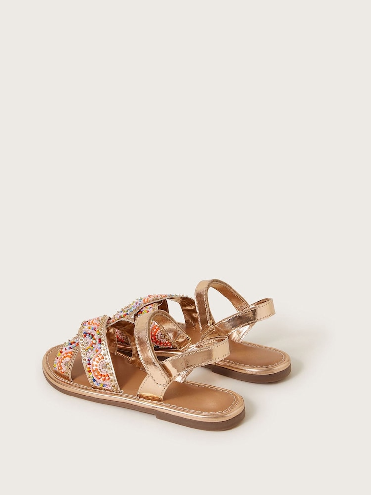 Monsoon Natural Beaded Metallic Cross-Over Strap Sandals - Image 3 of 3