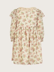 Monsoon Natural Long Sleeve Floral Sparkle Dress - Image 2 of 3