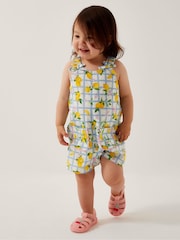 Monsoon Blue Baby Lemon Tile Print 100% Cotton Romper - Image 1 of 4
