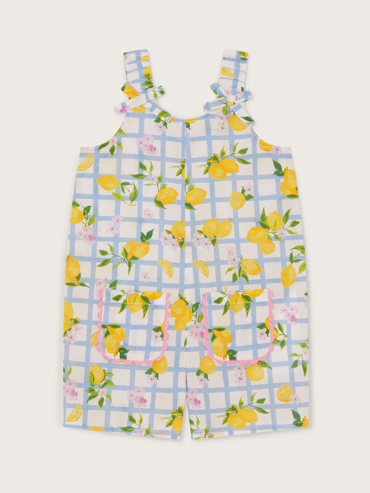 Monsoon Blue Baby Lemon Tile Print 100% Cotton Romper - Image 2 of 4