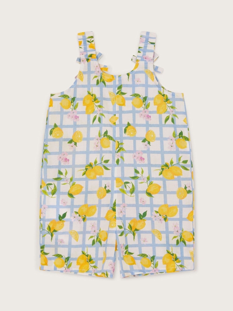Monsoon Blue Baby Lemon Tile Print 100% Cotton Romper - Image 3 of 4