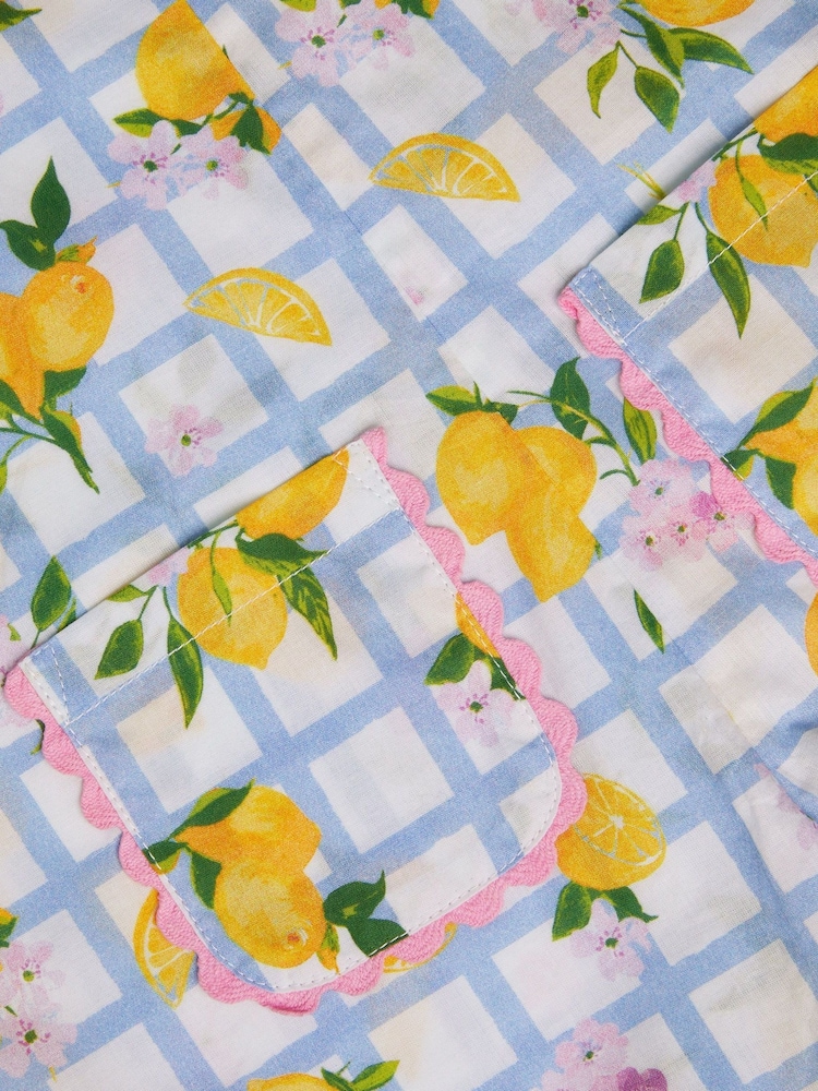 Monsoon Blue Baby Lemon Tile Print 100% Cotton Romper - Image 4 of 4