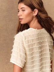 Ecru - Sheer Tufty Button Down Short Sleeve Top - Imagem 6 de 9