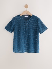 Azul - Sheer Tufty Button Down Short Sleeve Top - Imagem 1 de 3