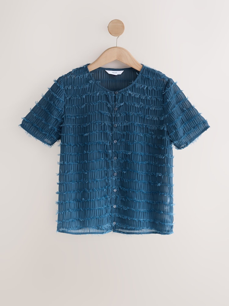 Azul - Sheer Tufty Button Down Short Sleeve Top - Imagem 1 de 3