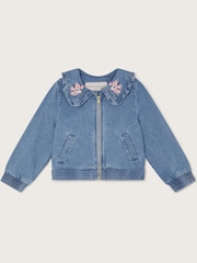Monsoon Blue Embroidered Denim Bomber 100% Cotton Jacket - Image 1 of 3