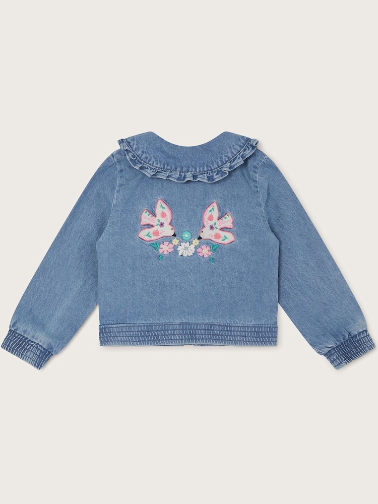 Monsoon Blue Embroidered Denim Bomber 100% Cotton Jacket - Image 2 of 3