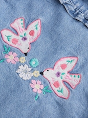 Monsoon Blue Embroidered Denim Bomber 100% Cotton Jacket - Image 3 of 3