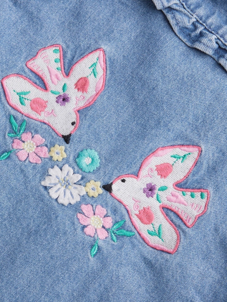 Monsoon Blue Embroidered Denim Bomber 100% Cotton Jacket - Image 3 of 3