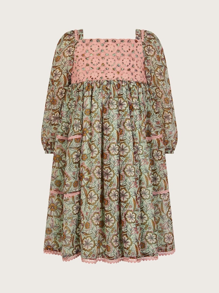 Monsoon Green Long Sleeve Paisley Yoke Dress - Image 1 of 3