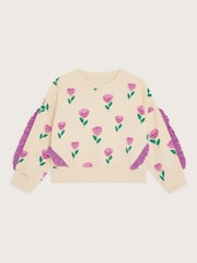 Monsoon Pink Tulip Print Frilly 100% Cotton Sweatshirt - Image 1 of 3