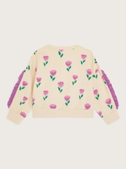 Monsoon Pink Tulip Print Frilly 100% Cotton Sweatshirt - Image 2 of 3