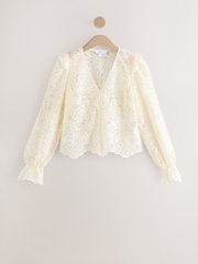 Ecru Paisley Lace V-Neck Blouse - Image 5 of 7