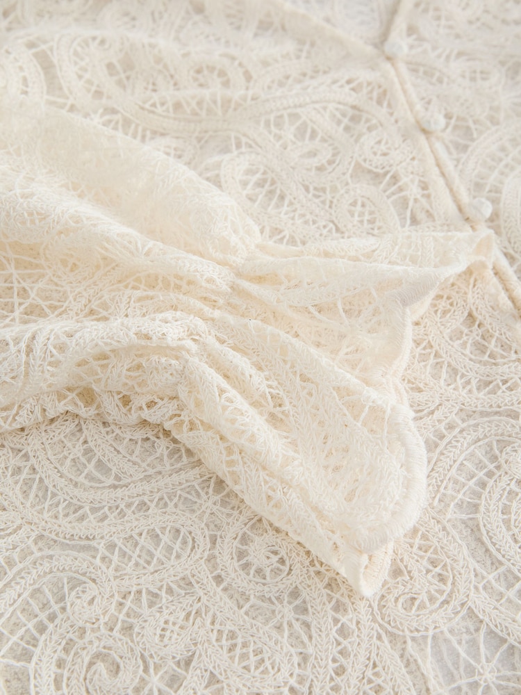 Ecru Paisley Lace V-Neck Blouse - Image 7 of 7