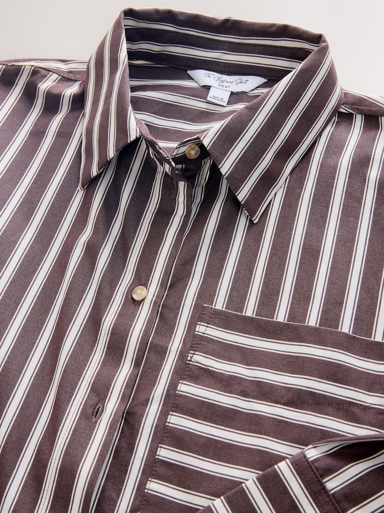 Chocolate Brown Stripe Oversized Long Sleeve Boyfriend Shirt - Image 2 of 4 Chocolate Brown Stripe Oversized Long Sleeve Boyfriend Shirt - Image 2 of 4