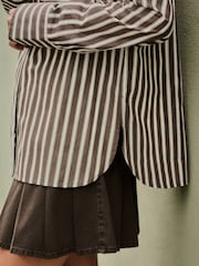 Chocolate Brown Stripe Oversized Long Sleeve Boyfriend Shirt - Image 5 of 9