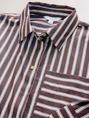 Chocolate Brown Stripe Oversized Long Sleeve Boyfriend Shirt - Image 7 of 9
