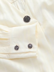 Ecru Check Satin Jacquard Long Sleeve V-Neck Blouse - Image 5 of 7