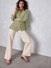 Green/White Stripe Oversized Long Sleeve Boyfriend Shirt - Image 3 of 8