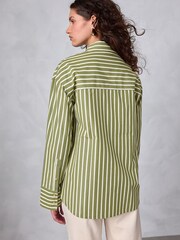 Green/White Stripe Oversized Long Sleeve Boyfriend Shirt - Image 4 of 8