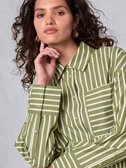 Green/White Stripe Oversized Long Sleeve Boyfriend Shirt - Image 5 of 8