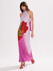 Ro&Zo Pink Margot Rose Print Halter Neck Dress - Image 3 of 4