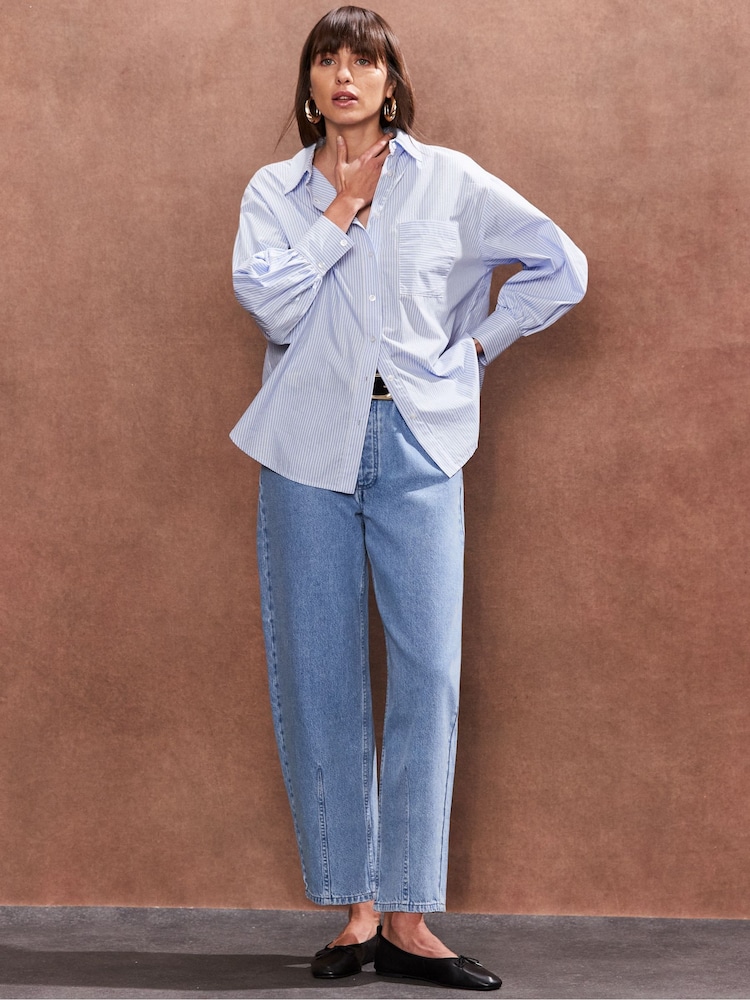 Ro&Zo Blue Poplin Split Back Shirt - Image 1 of 5 Ro&Zo Blue Poplin Split Back Shirt - Image 1 of 5