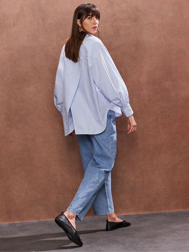 Ro&Zo Blue Poplin Split Back Shirt - Image 2 of 5 Ro&Zo Blue Poplin Split Back Shirt - Image 2 of 5