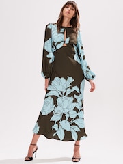 Ro&Zo Blue Mae Floral Twist Front Midi Dress - Image 1 of 4