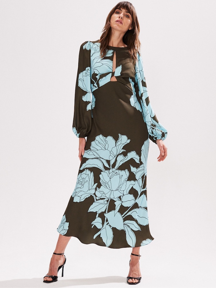 Ro&Zo Blue Mae Floral Twist Front Midi Dress - Image 1 of 4
