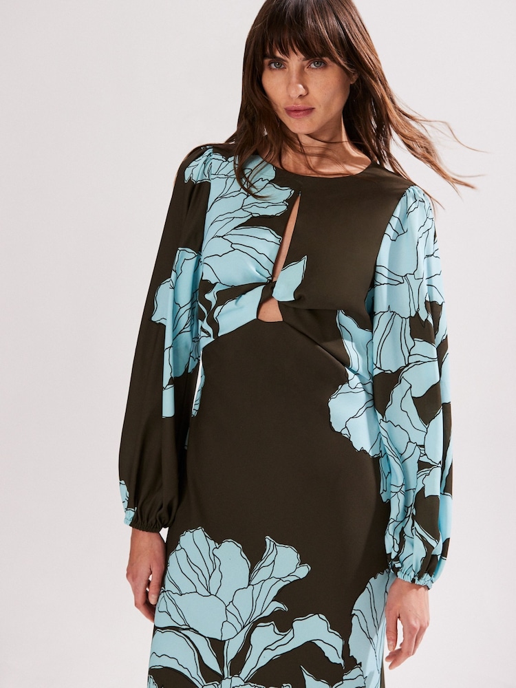 Ro&Zo Blue Mae Floral Twist Front Midi Dress - Image 2 of 4
