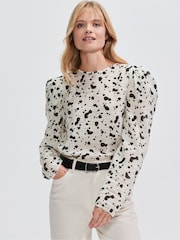 Ro&Zo Black/white Mono Dalmatian Print Puff Sleeve Blouse - Image 1 of 4
