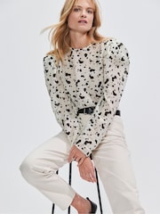 Ro&Zo Black/white Mono Dalmatian Print Puff Sleeve Blouse - Image 2 of 4