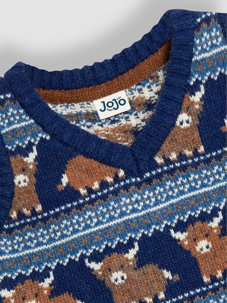 JoJo Maman Bébé Light Blue Fair Isle Tank Top - Image 3 of 3