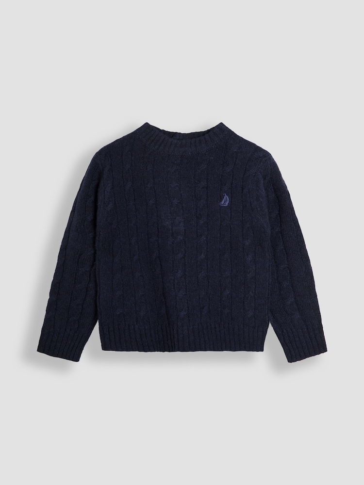 JoJo Maman Bébé Blue Classic Cable Jumper - Image 1 of 3