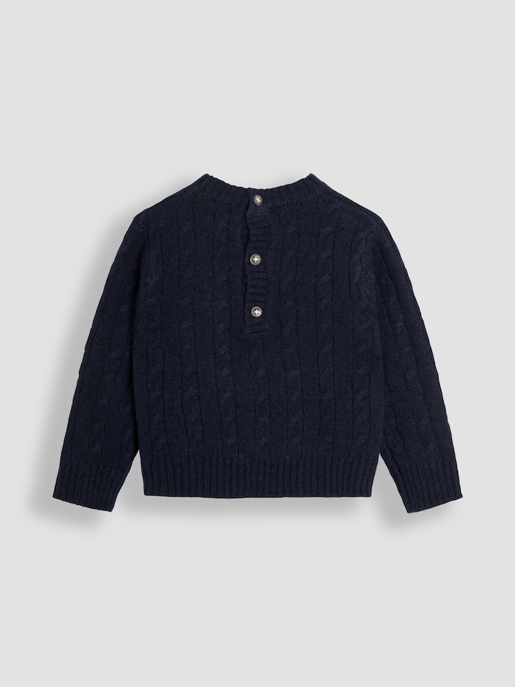 JoJo Maman Bébé Blue Classic Cable Jumper - Image 2 of 3