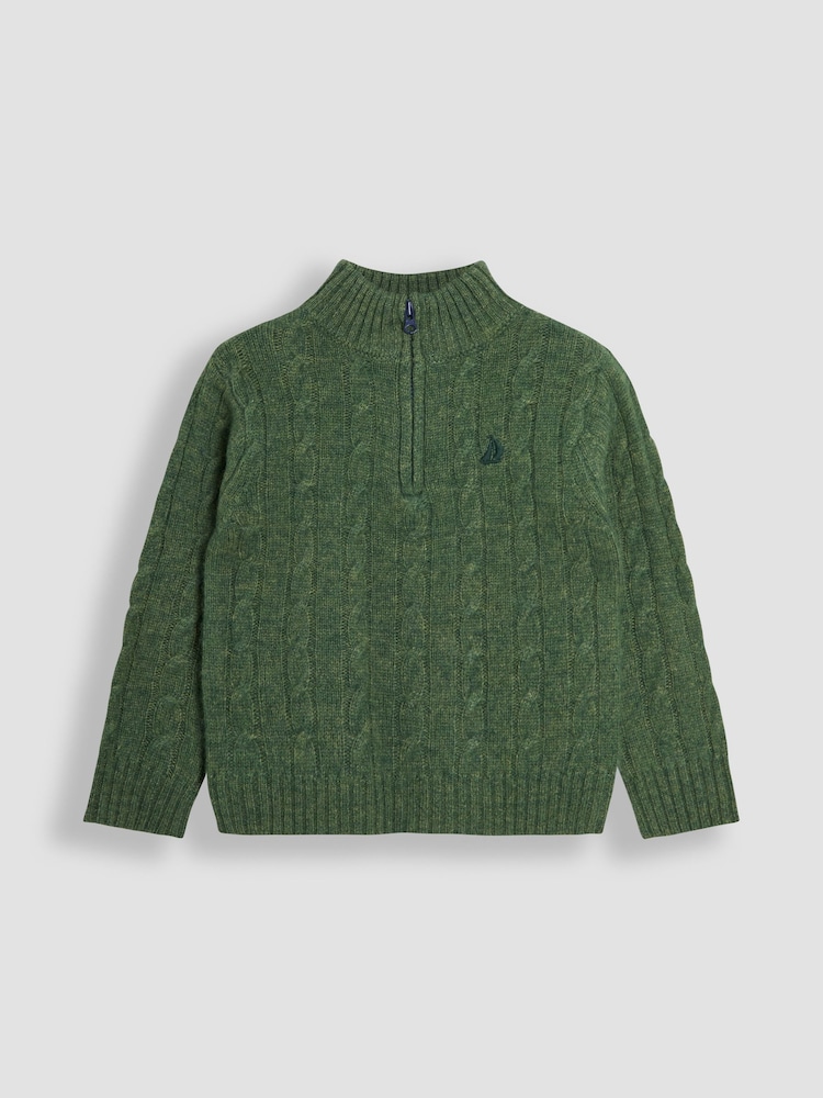 JoJo Maman Bébé Green Classic Cable Half Zip Jumper - Image 1 of 3