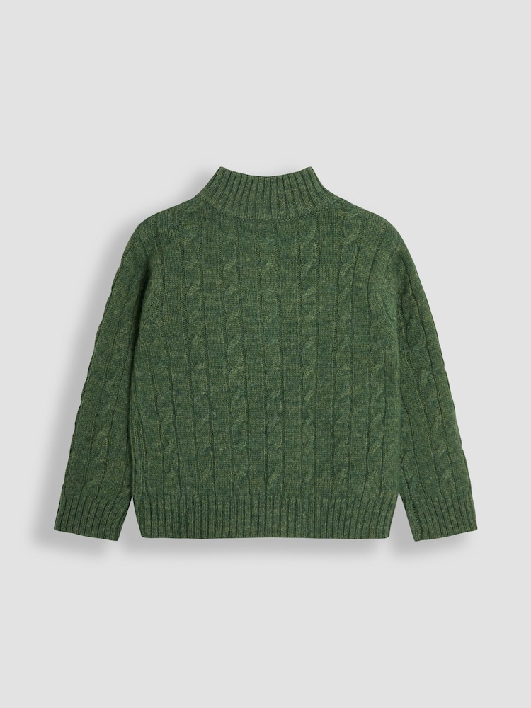 JoJo Maman Bébé Green Classic Cable Half Zip Jumper - Image 2 of 3