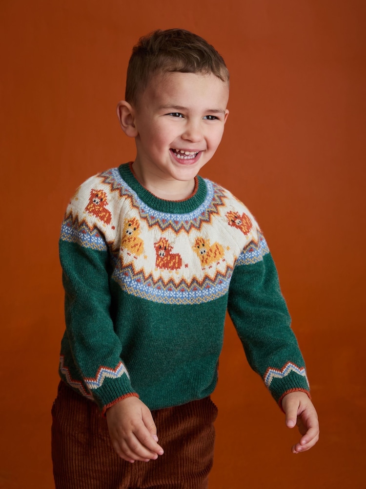 JoJo Maman Bébé Green Character Fair Isle Jumper - Image 2 of 3