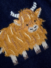 JoJo Maman Bébé Navy Blue Highland Cow Raglan Character Jumper - Image 3 of 3