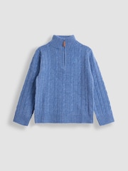 JoJo Maman Bébé Blue Classic Cable Half Zip Jumper - Image 1 of 3