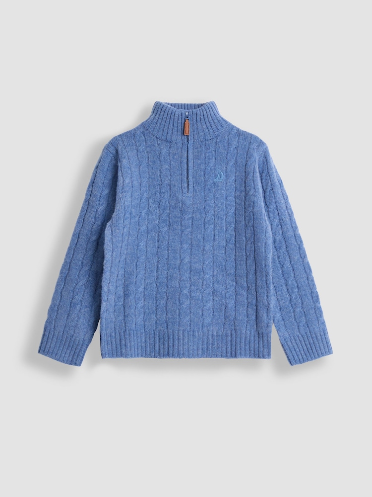 JoJo Maman Bébé Blue Classic Cable Half Zip Jumper - Image 1 of 3