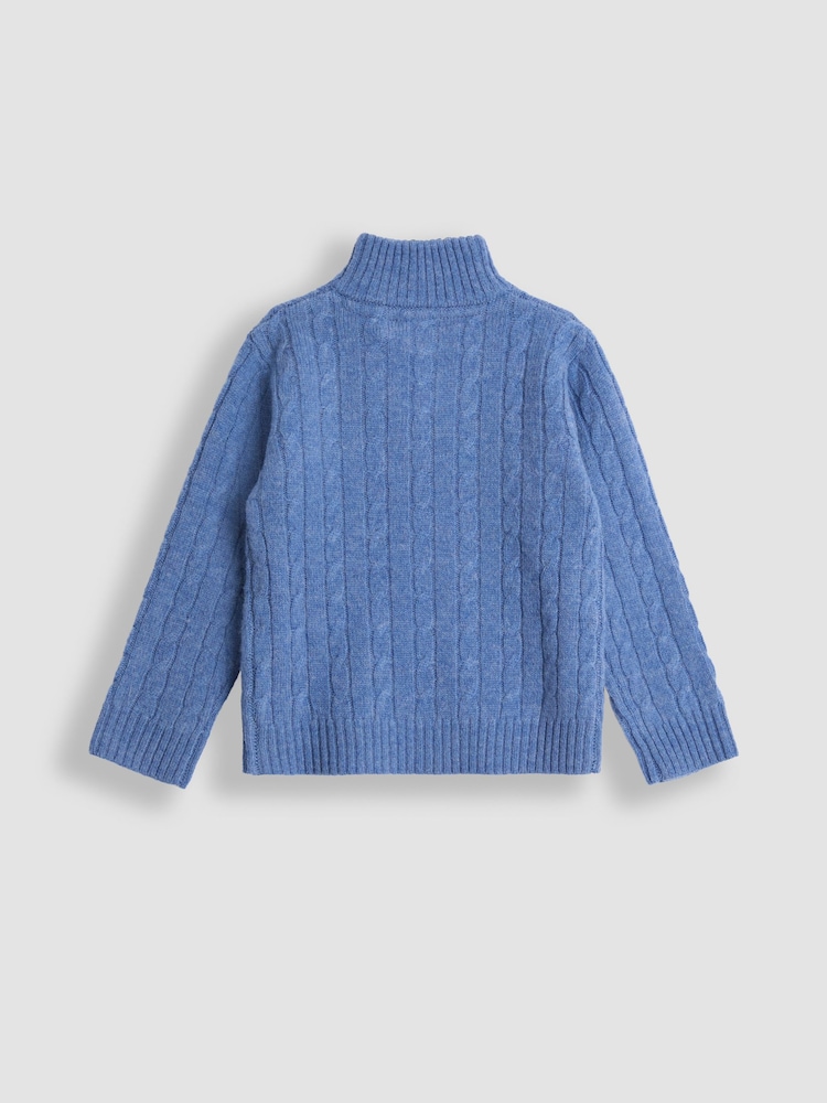 JoJo Maman Bébé Blue Classic Cable Half Zip Jumper - Image 2 of 3