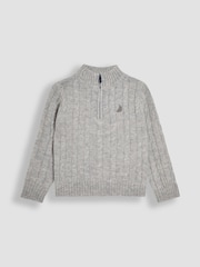JoJo Maman Bébé Grey Classic Cable Half Zip Jumper - Image 1 of 2