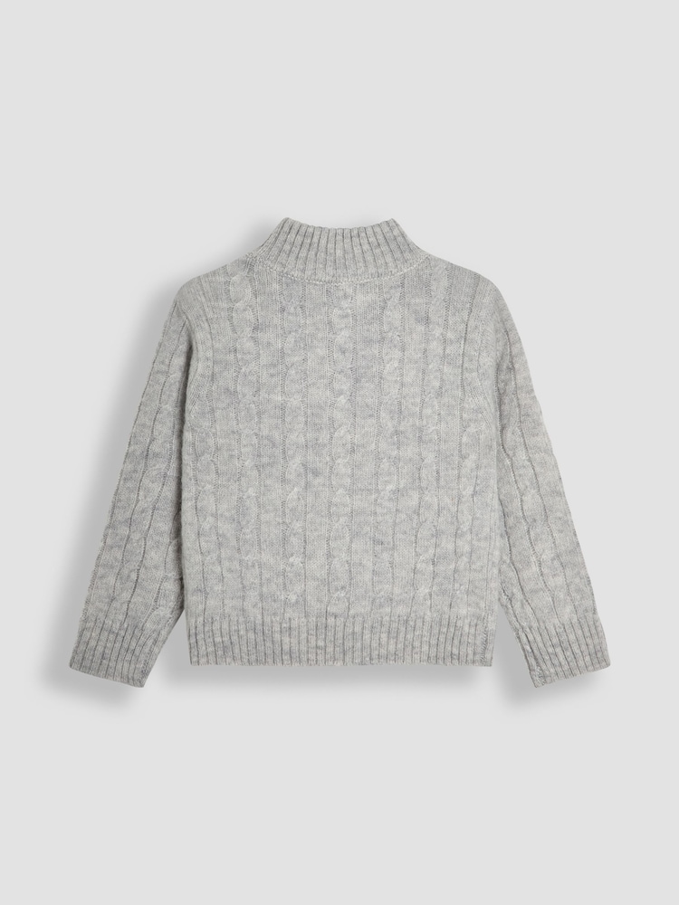 JoJo Maman Bébé Grey Classic Cable Half Zip Jumper - Image 2 of 2