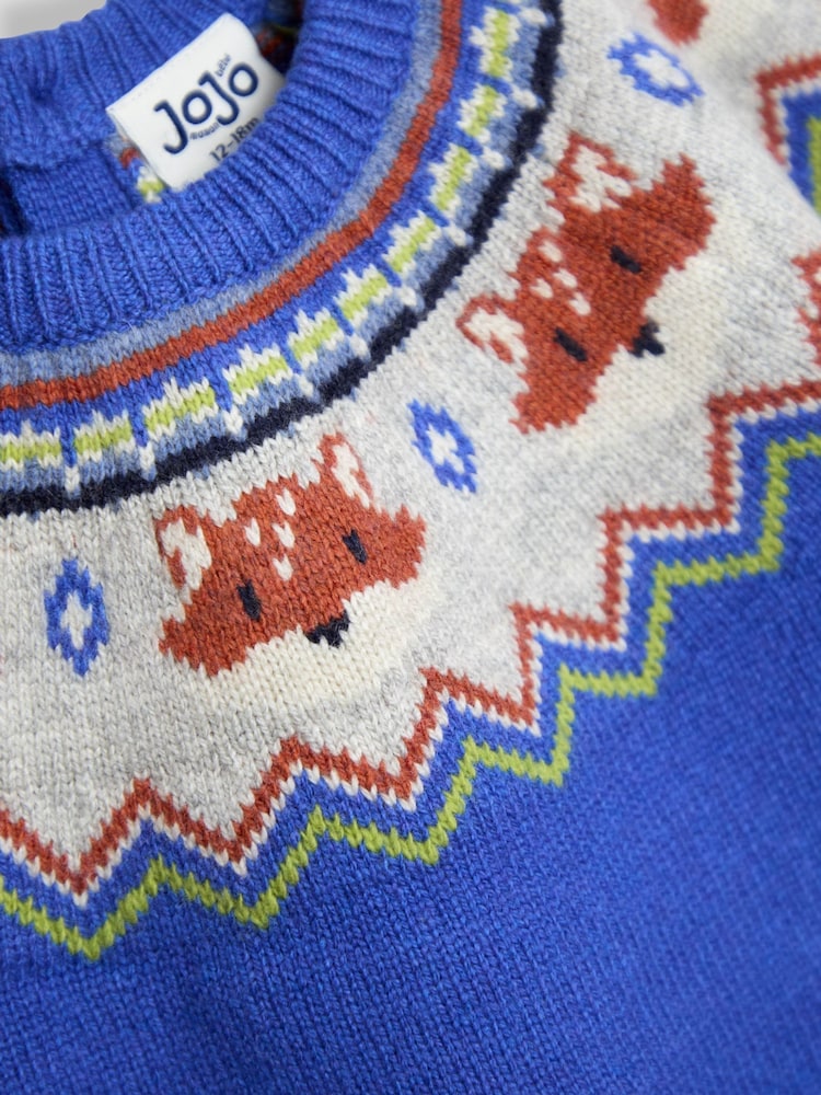 JoJo Maman Bébé Blue Character Fair Isle Jumper - Image 2 of 3