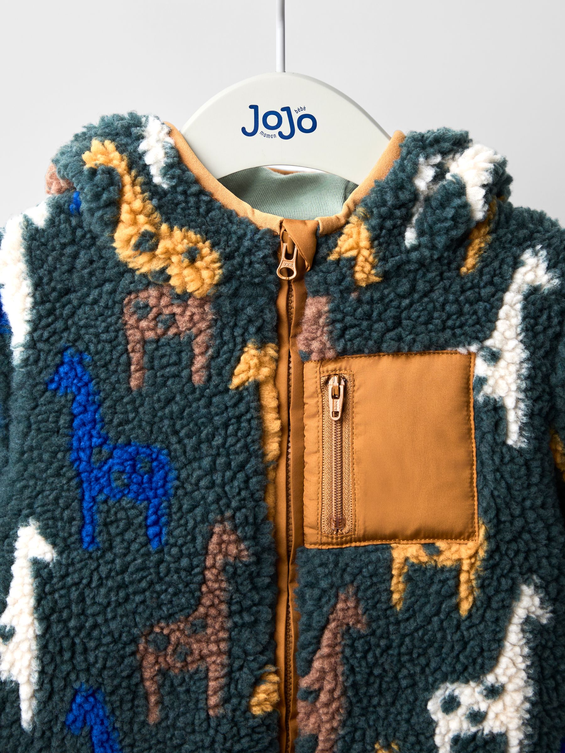 Buy JoJo Maman Bébé Khaki Green Giraffe Checkerboard Hooded Borg