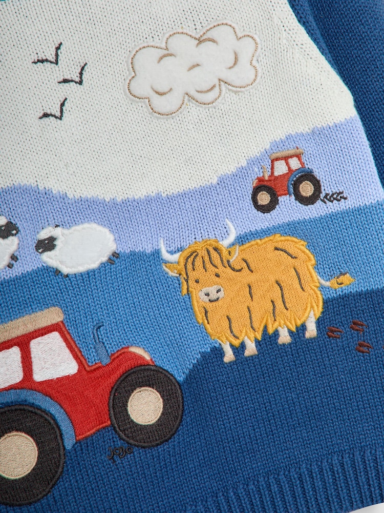 JoJo Maman Bébé Indigo Blue Tractor Scene Jumper - Image 3 of 3 JoJo Maman Bébé Indigo Blue Tractor Scene Jumper - Image 3 of 3